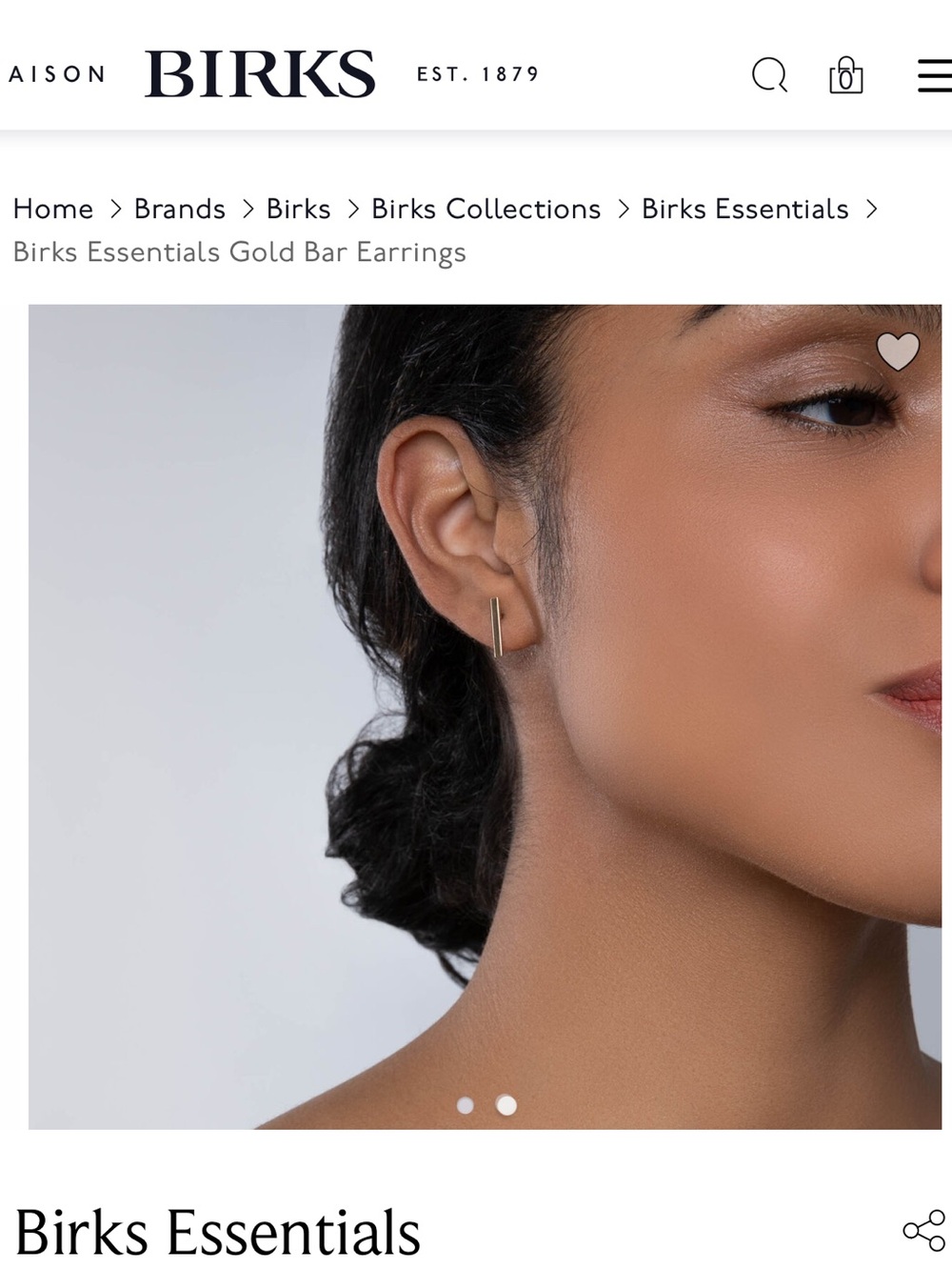BIRKS, Essentials silver Bar Earrings - Sleek Minimalist Studs, like new